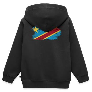 Kongo - Nationalfahne, Pinseleffekt - Kinder Premium Organic Zip Hoodie - Schwarz - Hinten - AI Model Kid Male (0cm)
