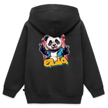 ELIA - Beau prénom de garçon avec panda cool - Sweat Premium à capuche zippé enfant bio - noir - Dos - AI Model Kid Male (0cm)