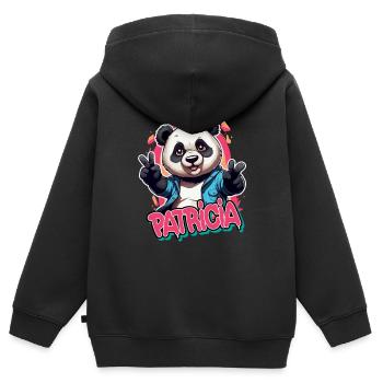 PATRICIA - Beautiful girl name with cool panda - Kids Premium Organic Zip-up Hoodie - black - Back - AI Model Kid Male (0cm)