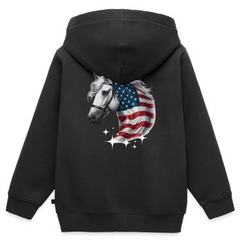 Amerika Unabhängigkeitstag Pferd Stars and Stripes - Kinder Premium Organic Zip Hoodie - Schwarz - Hinten - AI Model Kid Male (0cm)
