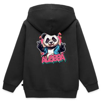 ALESSA - Beau nom de fille avec Cool Panda - Sweat Premium à capuche zippé enfant bio - noir - Dos - AI Model Kid Male (0cm)