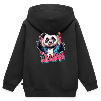 LILLIAN - Beau nom de fille avec Panda cool - Sweat Premium à capuche zippé enfant bio - noir - Dos - AI Model Kid Male (0cm)