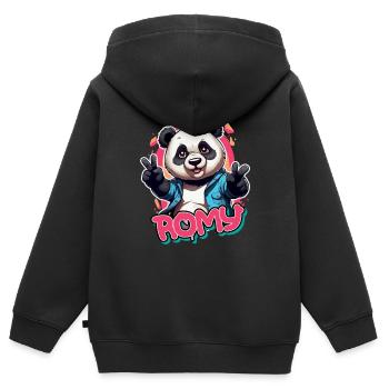 ROMY - Schöner Mädchen Name mit coolem Panda - Kinder Premium Organic Zip Hoodie - Schwarz - Hinten - AI Model Kid Male (0cm)