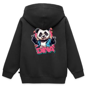 DINA - Beau nom de fille avec Panda cool - Sweat Premium à capuche zippé enfant bio - noir - Dos - AI Model Kid Male (0cm)