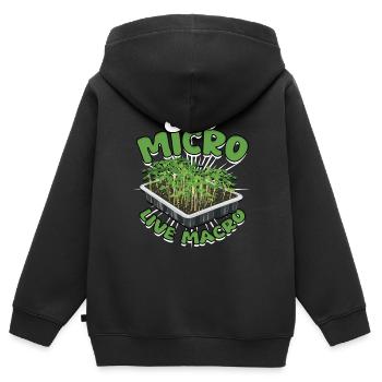 Microgreen Microgreens mangent Micro Live Macro - Sweat Premium à capuche zippé enfant bio - noir - Dos - AI Model Kid Male (0cm)