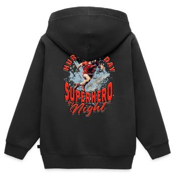 Hurling Hurler le jour, super-héros la nuit - Sweat Premium à capuche zippé enfant bio - noir - Dos - AI Model Kid Male (0cm)