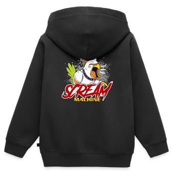 Calopsitte Scream Machine Perruche Calopsitte Lover - Sweat Premium à capuche zippé enfant bio - noir - Dos - AI Model Kid Male (0cm)