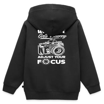 Photograph Fokusieren - Kinder Premium Organic Zip Hoodie - Schwarz - Hinten - AI Model Kid Male (0cm)