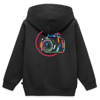 Photograph - Kinder Premium Organic Zip Hoodie - Schwarz - Hinten - AI Model Kid Male (0cm)