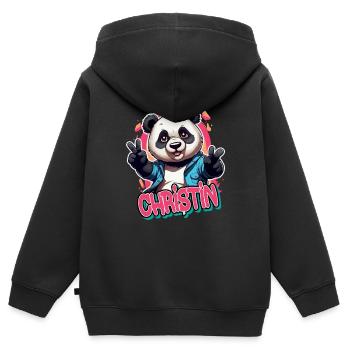 CHRISTIN - Beau nom de fille avec Cool Panda - Sweat Premium à capuche zippé enfant bio - noir - Dos - AI Model Kid Male (0cm)