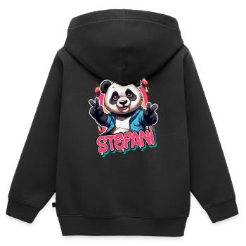 STEFANI - Beautiful girl name with cool panda - Kids Premium Organic Zip-up Hoodie - black - Back - AI Model Kid Male (0cm)