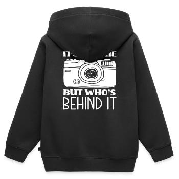 Photograph Erfahrung - Kinder Premium Organic Zip Hoodie - Schwarz - Hinten - AI Model Kid Male (0cm)