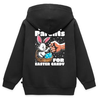 Échangera les parents contre des bonbons de Pâques - Sweat Premium à capuche zippé enfant bio - noir - Dos - AI Model Kid Male (0cm)