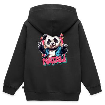 NATALI - Schöner Mädchen Name mit coolem Panda - Kinder Premium Organic Zip Hoodie - Schwarz - Hinten - AI Model Kid Male (0cm)