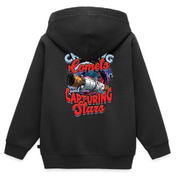Astrophotographie Chasser les comètes et capturer les étoiles - Sweat Premium à capuche zippé enfant bio - noir - Dos - AI Model Kid Male (0cm)