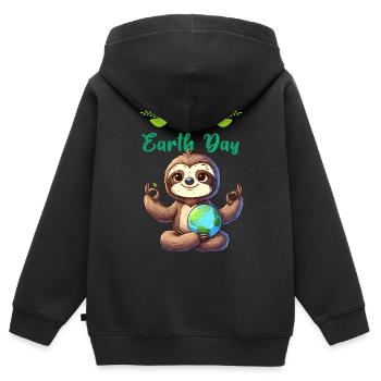 Earth Day Faultier Yoga Meditation Naturschutz - Kinder Premium Organic Zip Hoodie - Schwarz - Hinten - AI Model Kid Male (0cm)