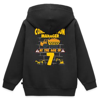 Camion de 7 ans d’âge de la fête de la construction 7e anniversaire - Sweat Premium à capuche zippé enfant bio - noir - Dos - AI Model Kid Male (0cm)