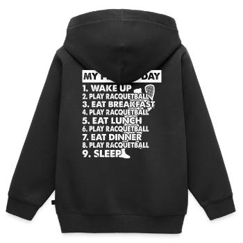 Racquetball Ma journée parfaite Plan de jour de racquetball Ra - Sweat Premium à capuche zippé enfant bio - noir - Dos - AI Model Kid Male (0cm)