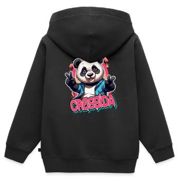 CRESSIDA - Magnifique prénom de fille avec un panda cool - Sweat Premium à capuche zippé enfant bio - noir - Dos - AI Model Kid Male (0cm)