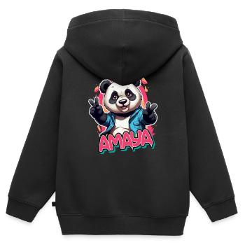 AMAYA - Beautiful girl name with cool panda - Kids Premium Organic Zip-up Hoodie - black - Back - AI Model Kid Male (0cm)