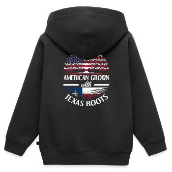 Américain aux racines texanes - Sweat Premium à capuche zippé enfant bio - noir - Dos - AI Model Kid Male (0cm)
