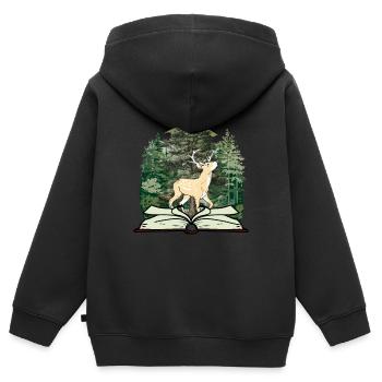 Cerf conte de fées conte de fées personnage forêt livre chevreuil - Sweat Premium à capuche zippé enfant bio - noir - Dos - AI Model Kid Male (0cm)