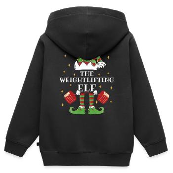 Der Gewichtheber-elf – Hebe Die Feiertagsstimmung - Kinder Premium Organic Zip Hoodie - Schwarz - Hinten - AI Model Kid Male (0cm)