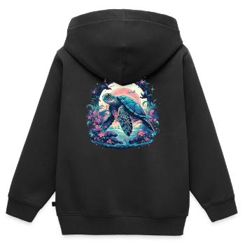 Himmlische Meeresschildkröte – Aquatische - Kinder Premium Organic Zip Hoodie - Schwarz - Hinten - AI Model Kid Male (0cm)