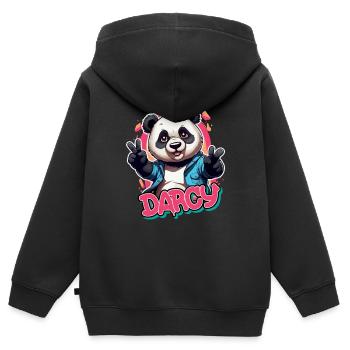 DARCY - Beautiful girl name with cool panda - Kids Premium Organic Zip-up Hoodie - black - Back - AI Model Kid Male (0cm)
