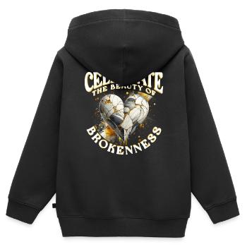 Les Kintsugi célèbrent la beauté de la rupture - Sweat Premium à capuche zippé enfant bio - noir - Dos - AI Model Kid Male (0cm)