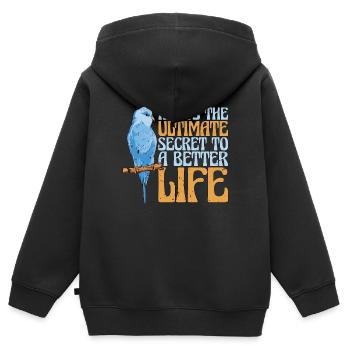 Perruche : Voici l’ultime perruche perruche - Sweat Premium à capuche zippé enfant bio - noir - Dos - AI Model Kid Male (0cm)