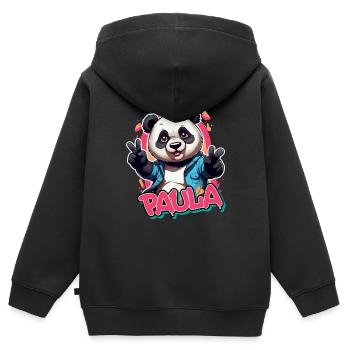 PAULA - Beautiful Girl Name with Cool Panda - Kids Premium Organic Zip-up Hoodie - black - Back - AI Model Kid Male (0cm)