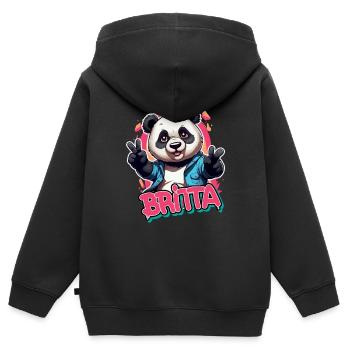 BRITTA - Beautiful Girl Name with Cool Panda - Kids Premium Organic Zip-up Hoodie - black - Back - AI Model Kid Male (0cm)