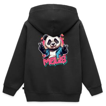 MELIS - Beau nom de fille avec Cool Panda - Sweat Premium à capuche zippé enfant bio - noir - Dos - AI Model Kid Male (0cm)