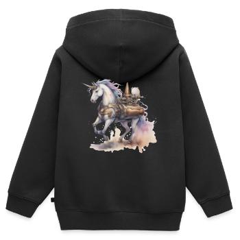 EinhornTechnik Maschine Einhörner Pferd - Kinder Premium Organic Zip Hoodie - Schwarz - Hinten - AI Model Kid Male (0cm)