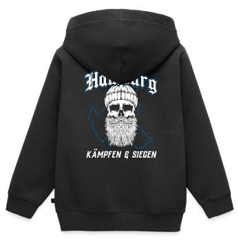 Hambourg Ville hanséatique Allemagne du Nord Bas-allemand - Sweat Premium à capuche zippé enfant bio - noir - Dos - AI Model Kid Male (0cm)