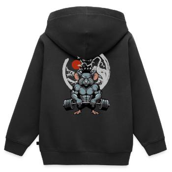 Nager Maus Ratte Muskeln Training - Kinder Premium Organic Zip Hoodie - Schwarz - Hinten - AI Model Kid Male (0cm)