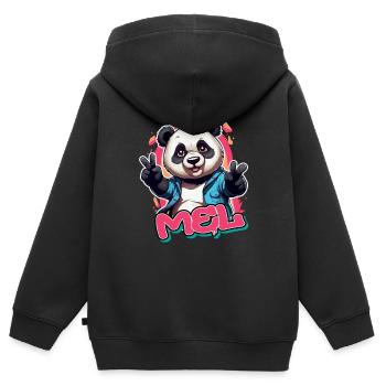 MEL - Beau nom de fille avec Cool Panda - Sweat Premium à capuche zippé enfant bio - noir - Dos - AI Model Kid Male (0cm)