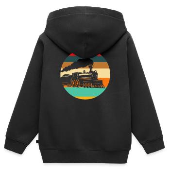 Train rétro Trains Train Spotter - Sweat Premium à capuche zippé enfant bio - noir - Dos - AI Model Kid Male (0cm)
