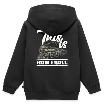 Conducteur de train Train Trains Profession - Sweat Premium à capuche zippé enfant bio - noir - Dos - AI Model Kid Male (0cm)