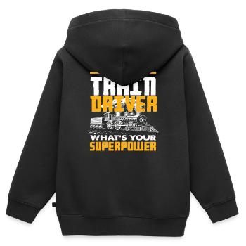 Train Trains Profession de conducteur de train Superpouvoir - Sweat Premium à capuche zippé enfant bio - noir - Dos - AI Model Kid Male (0cm)