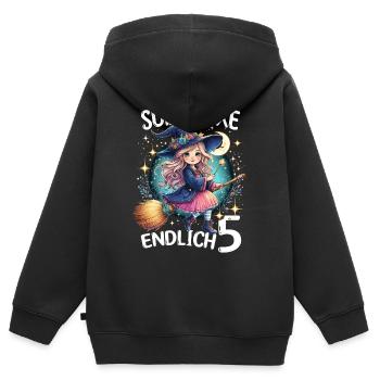 Douce sorcière enfin 5 - Sweat Premium à capuche zippé enfant bio - noir - Dos - AI Model Kid Male (0cm)