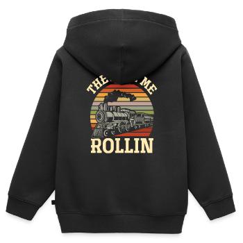 Drôle Conducteur De Train Train Trains - Sweat Premium à capuche zippé enfant bio - noir - Dos - AI Model Kid Male (0cm)