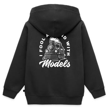 Train Trains Train miniature Train Chemin de fer - Sweat Premium à capuche zippé enfant bio - noir - Dos - AI Model Kid Male (0cm)