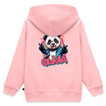 OLIVIA - Beau nom de fille avec Cool Panda - Sweat Premium à capuche zippé enfant bio - rose - Dos - AI Model Kid Female (0cm)