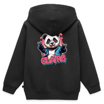 CLAIRE - Beau nom de fille avec panda cool - Sweat Premium à capuche zippé enfant bio - noir - Dos - AI Model Kid Male (0cm)