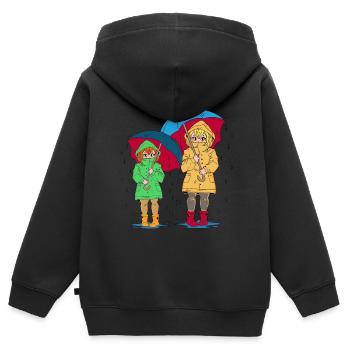 Fille, Frère Ou Sœur, Soeur, Parapluie - Sweat Premium à capuche zippé enfant bio - noir - Dos - AI Model Kid Male (0cm)