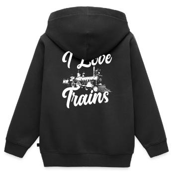 J’aime Train Trains Hobby Train Spotter - Sweat Premium à capuche zippé enfant bio - noir - Dos - AI Model Kid Male (0cm)