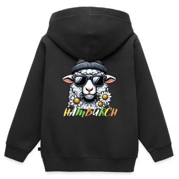 Hambourg Hamburch Moutons Ville Hanséatique Côte Mer du Nord - Sweat Premium à capuche zippé enfant bio - noir - Dos - AI Model Kid Male (0cm)