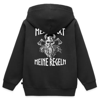 T-shirt Viking Valhalla Valhalla Dieu Odin - Sweat Premium à capuche zippé enfant bio - noir - Dos - AI Model Kid Male (0cm)